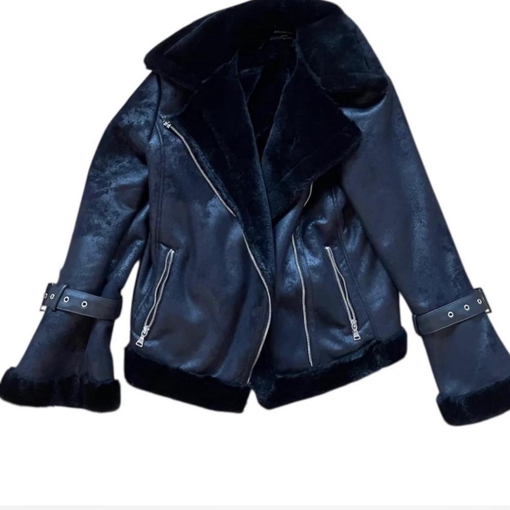 Express Black Faux Fur & Suede Moto Jacket